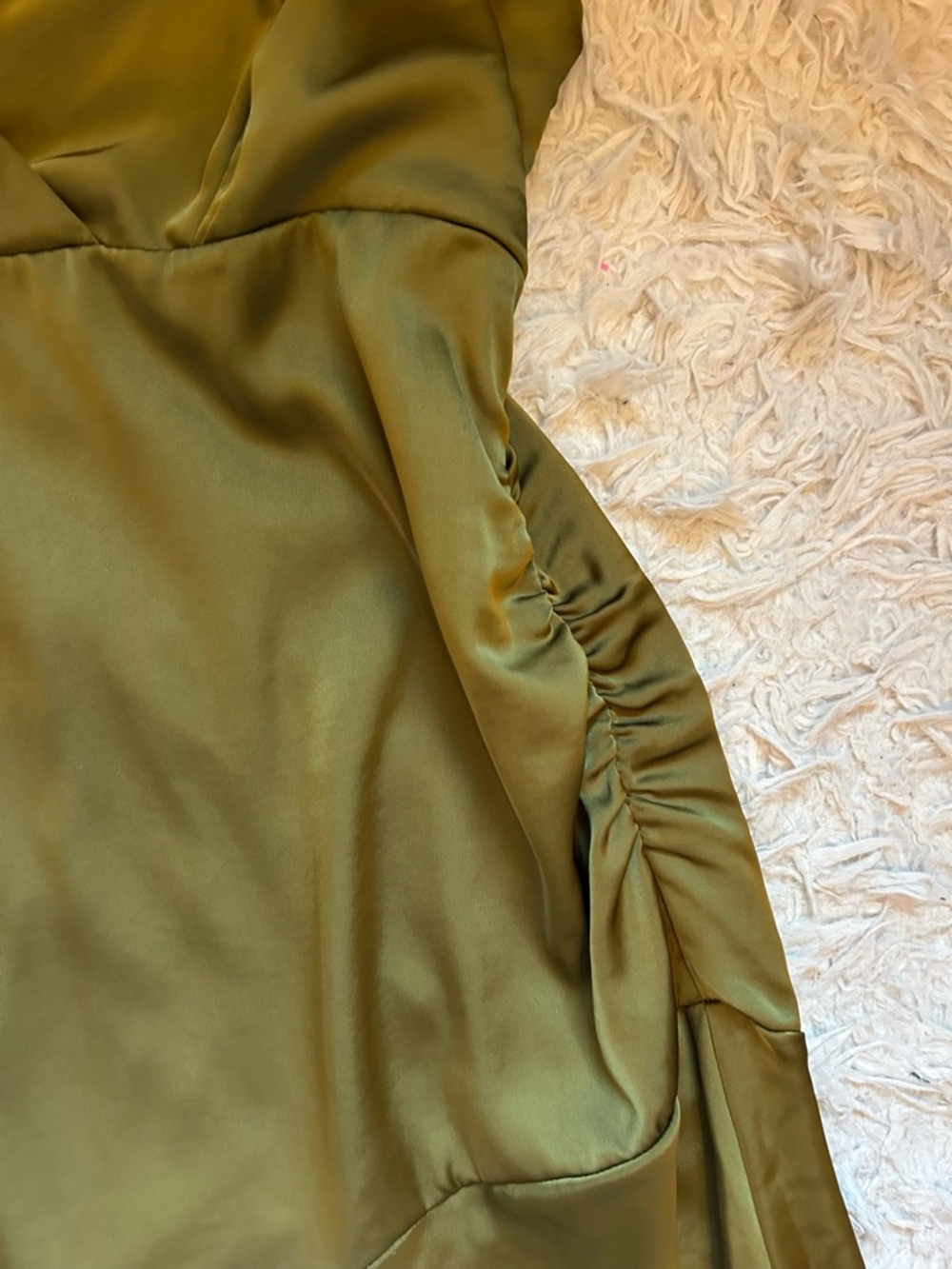 wild fable Olive Green Satin Maxi Slip Dress with Ruffle Detail - Picture 3 of 4
